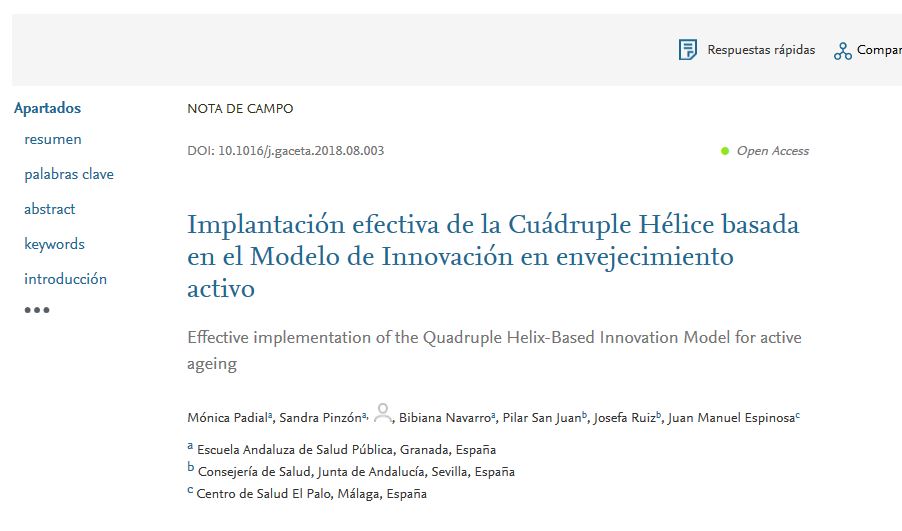 Implantación efectiva de la Cuádruple Hélice basada en el Modelo de  Innovación en envejecimiento activo | Escuela Andaluza de Salud Pública